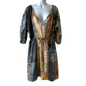 Johnny Was Silk Beach Coverup Dress, Floral Patchwork, size L